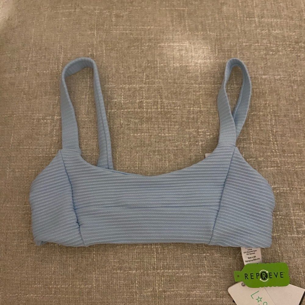 L*Space Blue Ribbed Bikini Top with Scoop Neckline